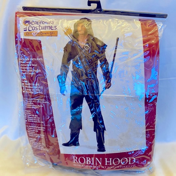 LIKE NEW!! Never Worn. Mens Realistic Robin Hood Costume Size Large (42-44) - Picture 3 of 7
